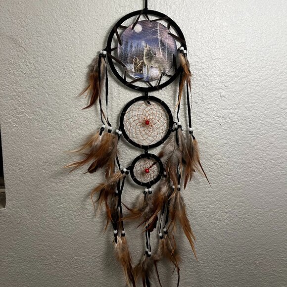 Eco friendly natural hand-crafted web dreamcatcher windchime wall decor hanging - Picture 1 of 3